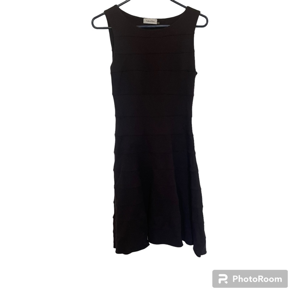 Calvin Klein Sleeveless Brown Dress Aline Modest Conservative High Neck Knee Len